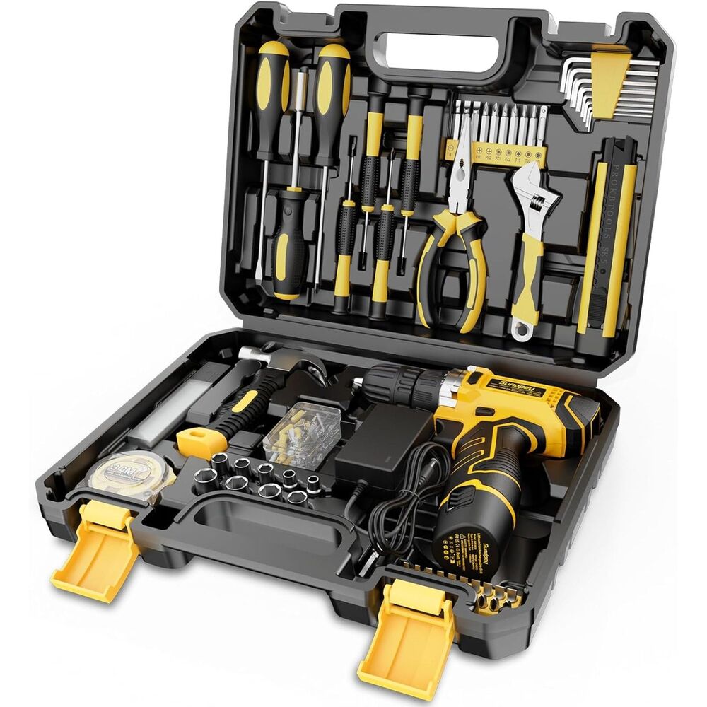 Home Tool Kit Set with 12V Cordless Drill & Case | Portable Tool Box kit